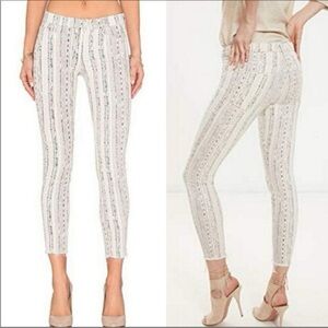 MOTHER White and Gray Striped Knit Skinny Jeans